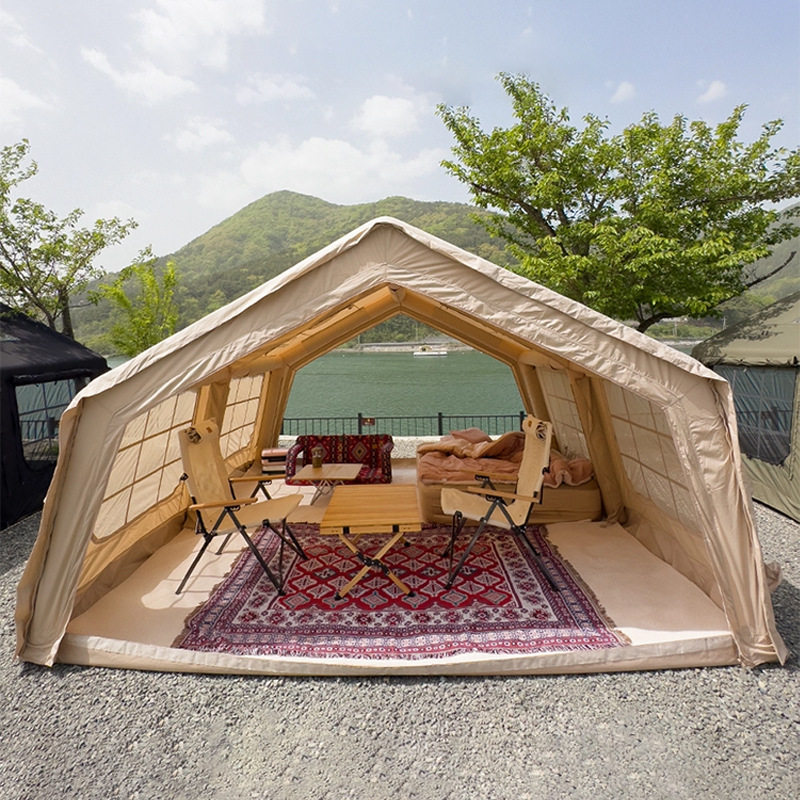 军鑫coody工厂直供充气帐篷17.2㎡棉布屋型防雨防晒军绿露营拓展