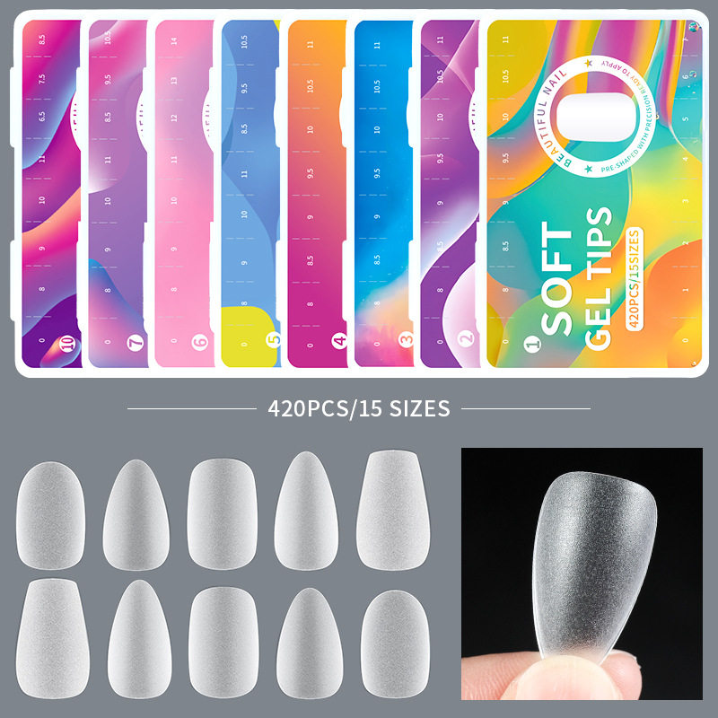 亚马逊爆款美甲甲片超薄无痕水滴杏仁甲片超短型磨砂免刻磨假指甲