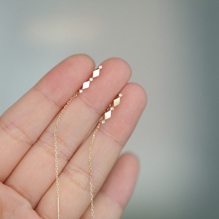 9K gold long diamond-shaped ear wires