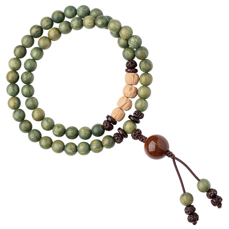 Taoist Green Sandalwood Bracelet | Natural Blessed Evil Ward Bracelet for Men and Women, Buddhist Mala Beads