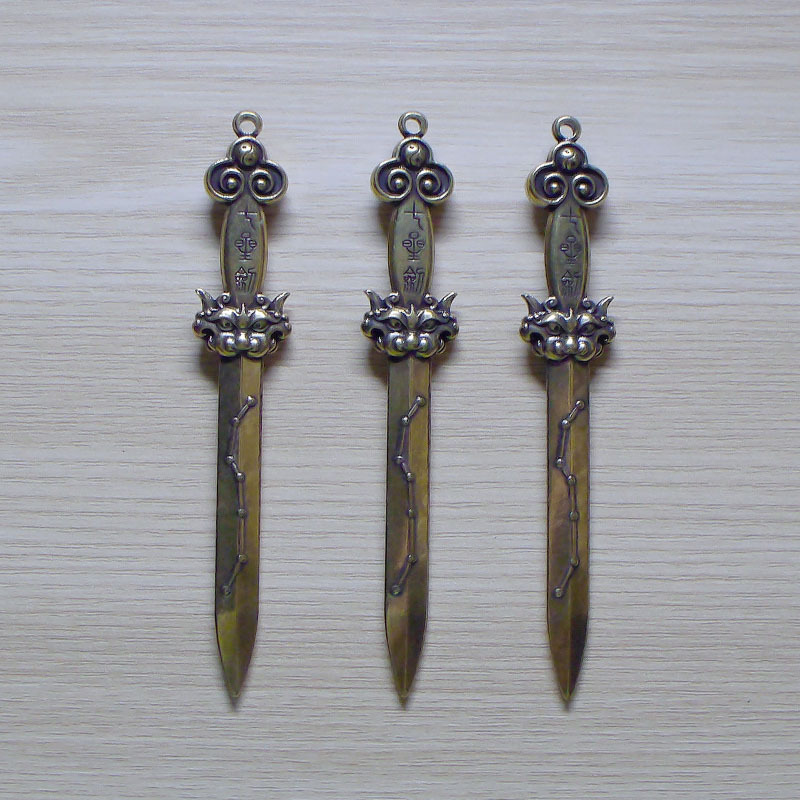 Brass Seven-Star Sword Taoist Ritual Object Pendant, House Blessing, Evil Ward, Talisman, Feng Shui Ornament for Carrying.