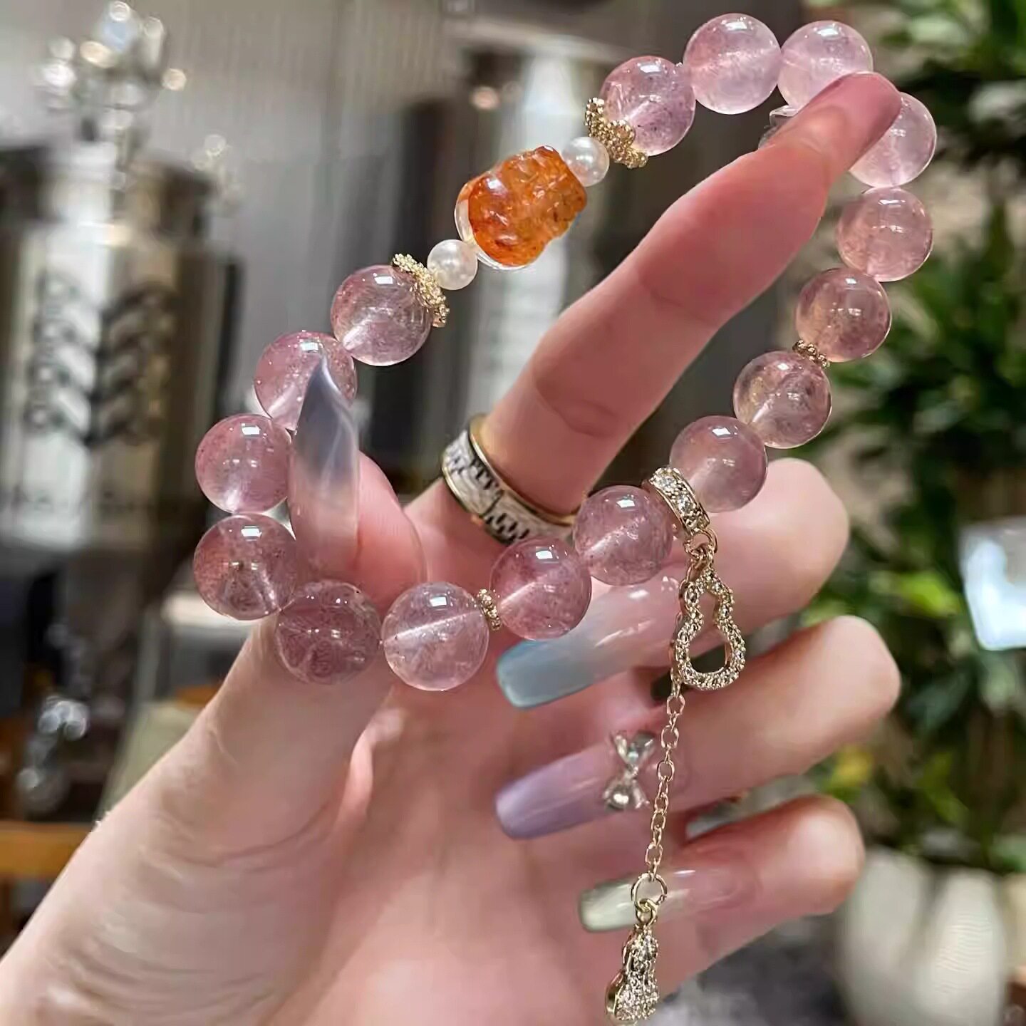 Modern Chinese Rose Quartz Bracelet