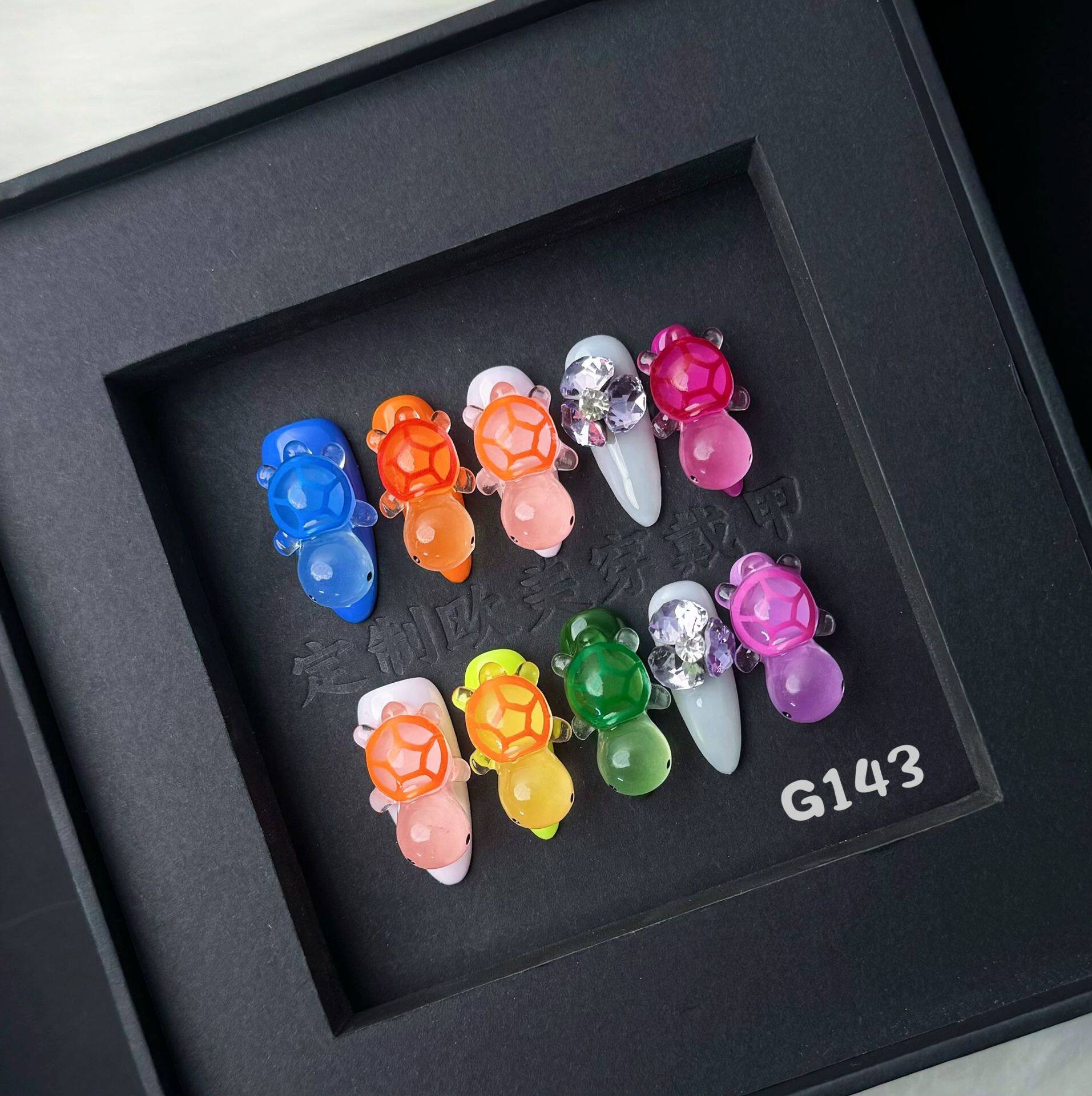 【爆款】乌龟网红同款跨境创意纯手绘穿戴甲片高级感秋季美甲贴片