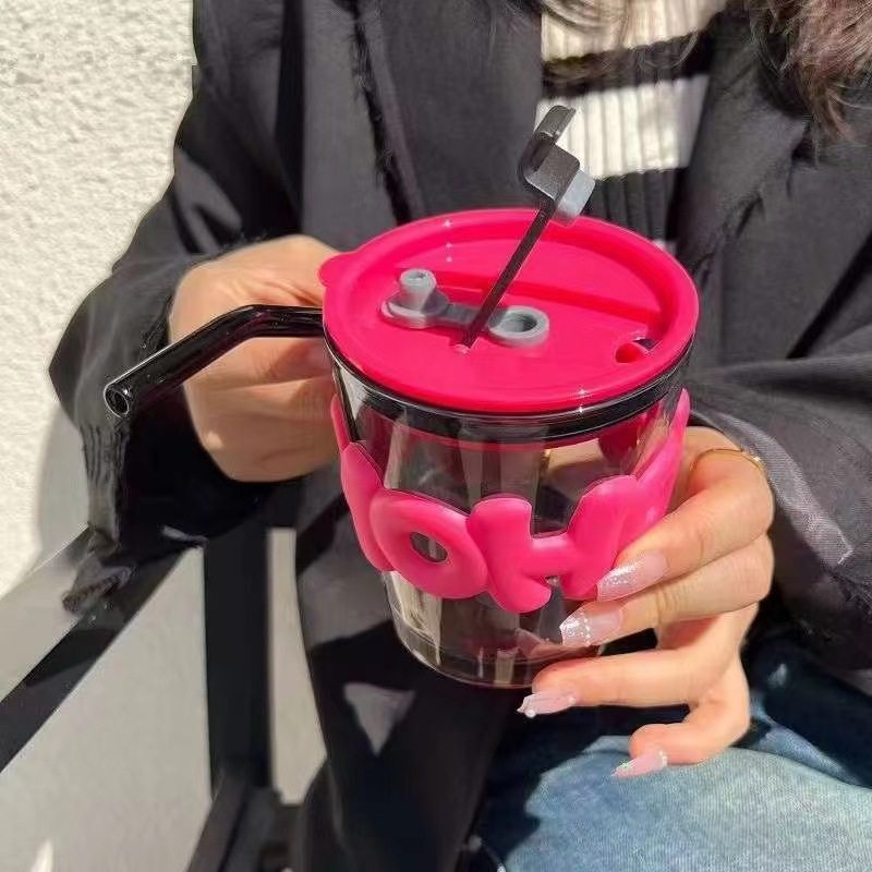吸管玻璃杯女新款2024情侣学生水杯便携随手杯子家用咖啡喝水杯子