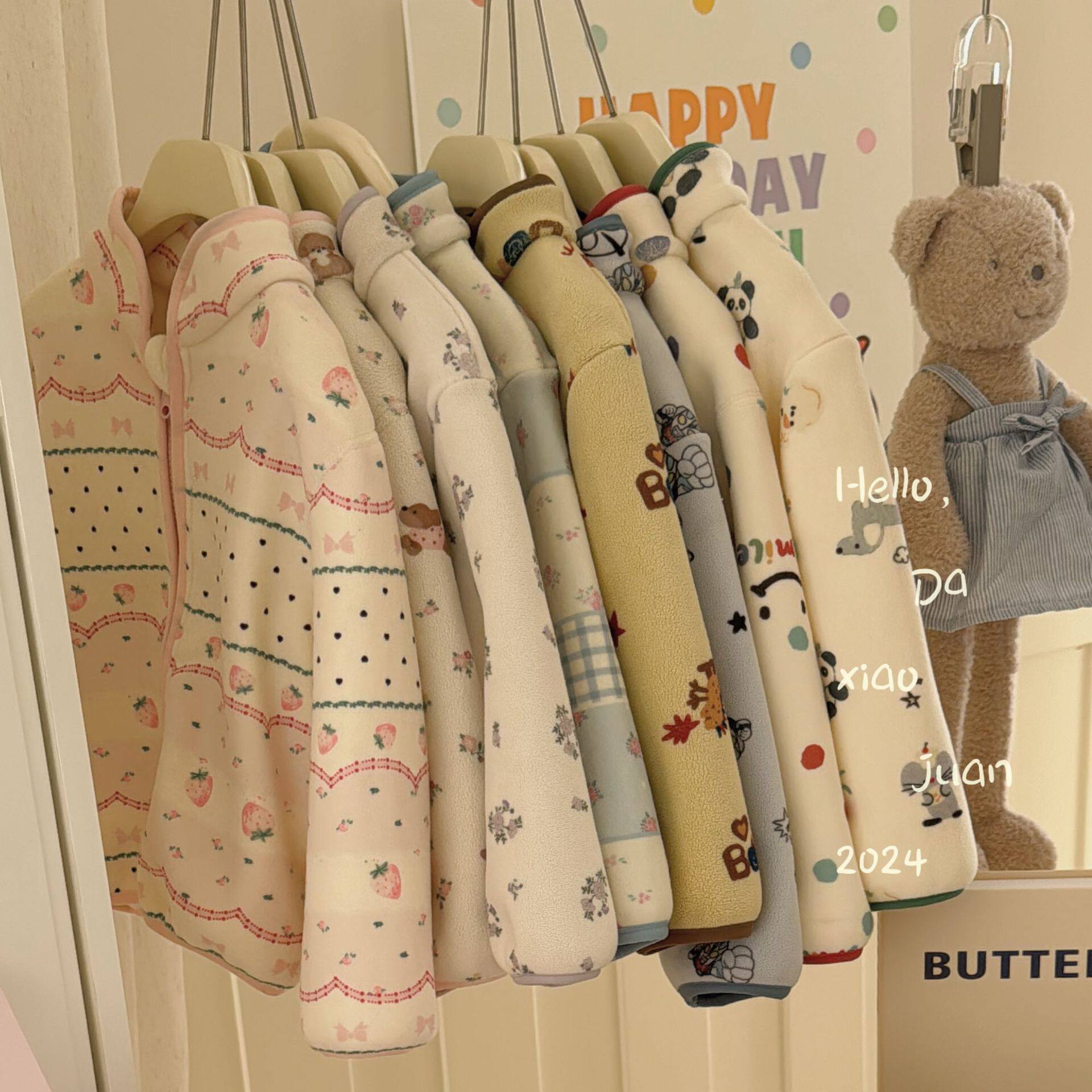 大小卷24秋冬儿童满印卡通奥丽绒韩版拉链立领外套时髦男女童保暖