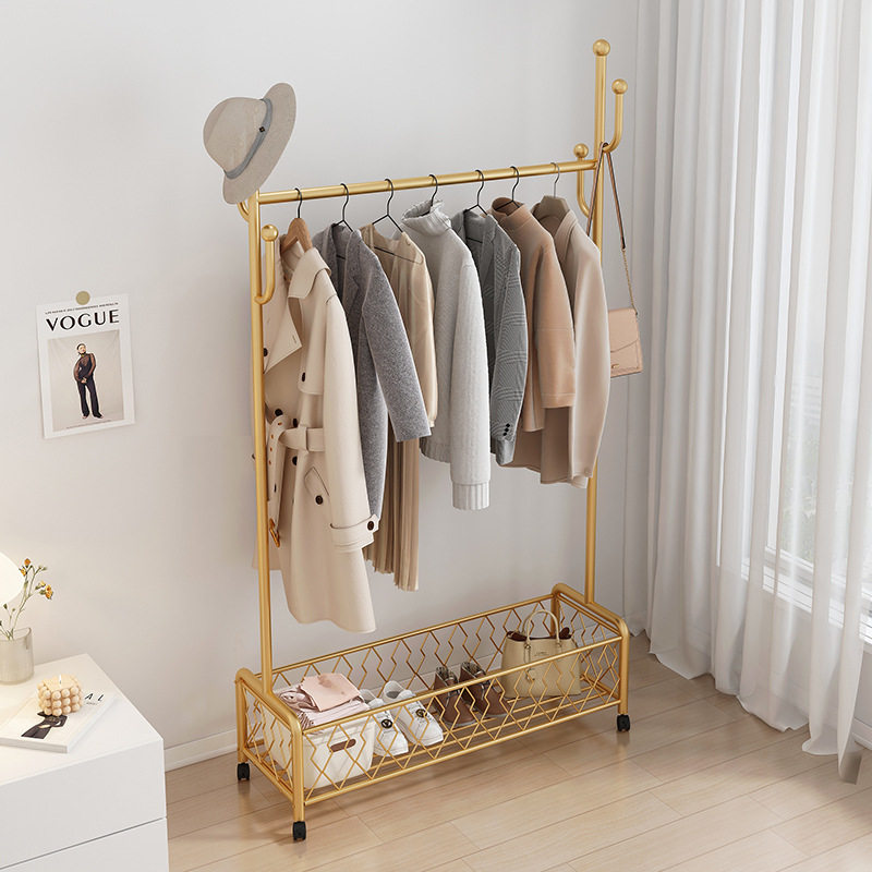 卧室挂衣架衣帽架轻奢床边可移动轻奢衣帽架床头置物架移动挂衣架