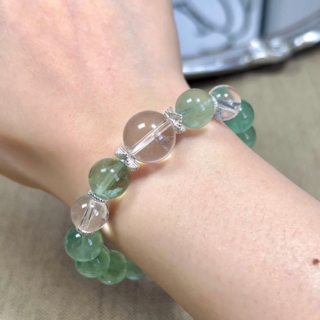 Natural Green Fluorite Mint Green Gemstone Bracelet | Wealth Attracting and Luck Changing Crystal Bracelet | Energy Healing Jewelry
