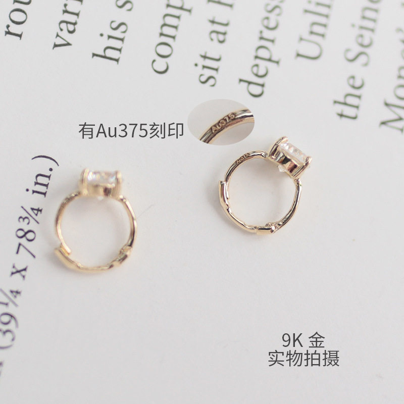9K gold 4mm four-prong CZ small ear Hoops, Ear bone ring