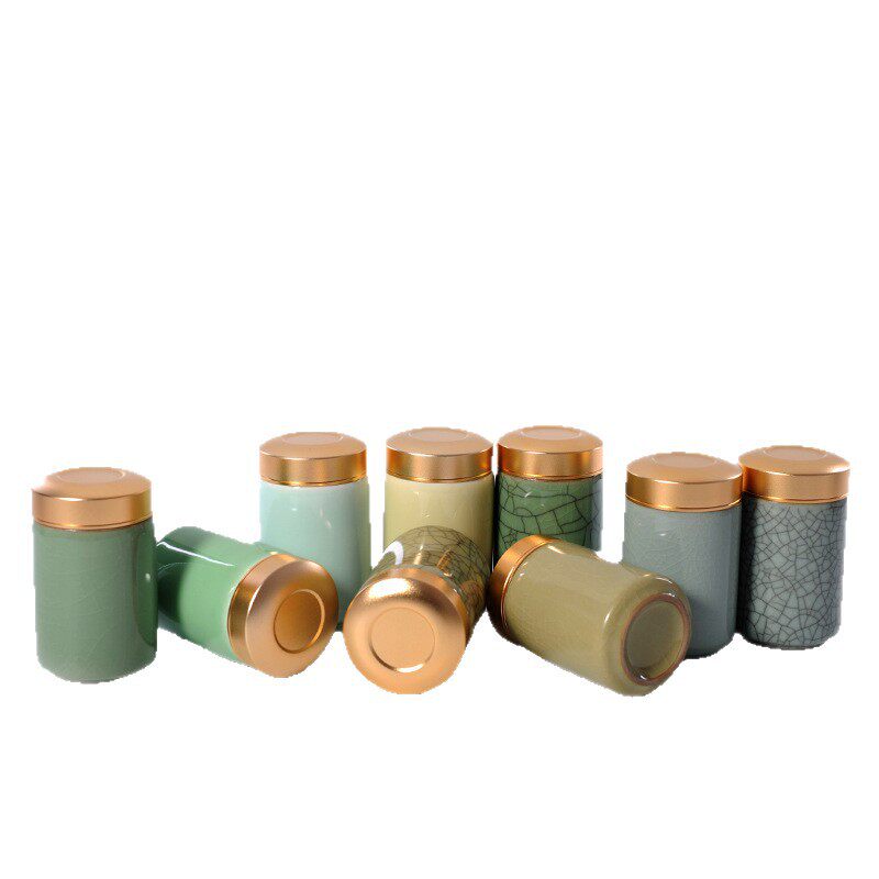 龙泉青瓷厂家直销茶叶罐小号陶瓷密封罐子茶仓礼品盒批发雕刻logo