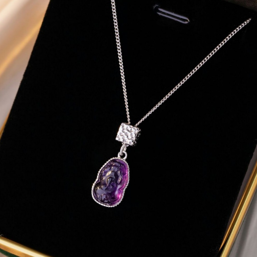 【Wealth Attraction and Evil Repelling】Pi Xiu Pure Silver Natural Amethyst Pendant Luck-changing Necklace