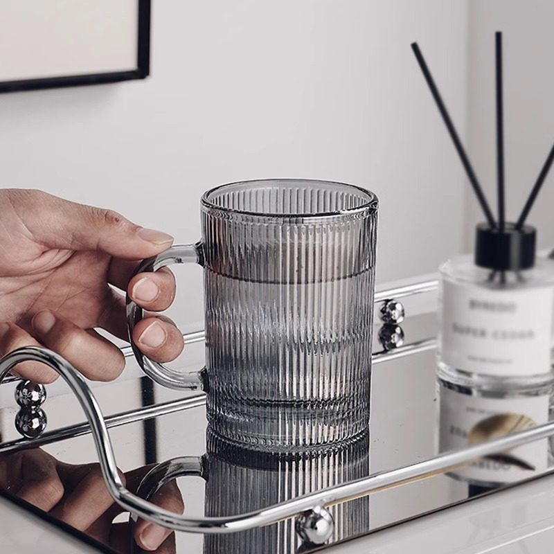 高颜值玻璃杯女高级感带把手家用客厅喝水杯子耐热茶杯水杯套装