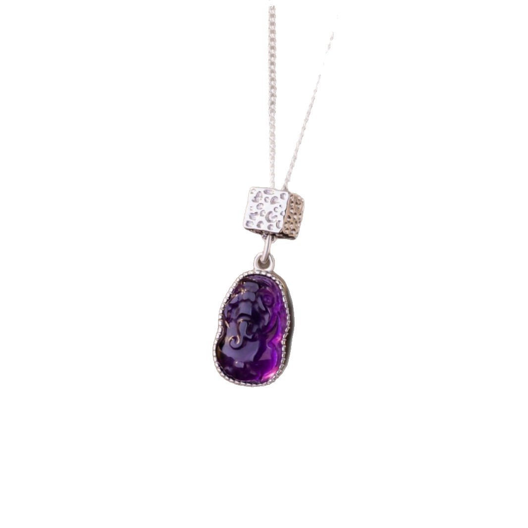 【Wealth Attraction and Evil Repelling】Pi Xiu Pure Silver Natural Amethyst Pendant Luck-changing Necklace