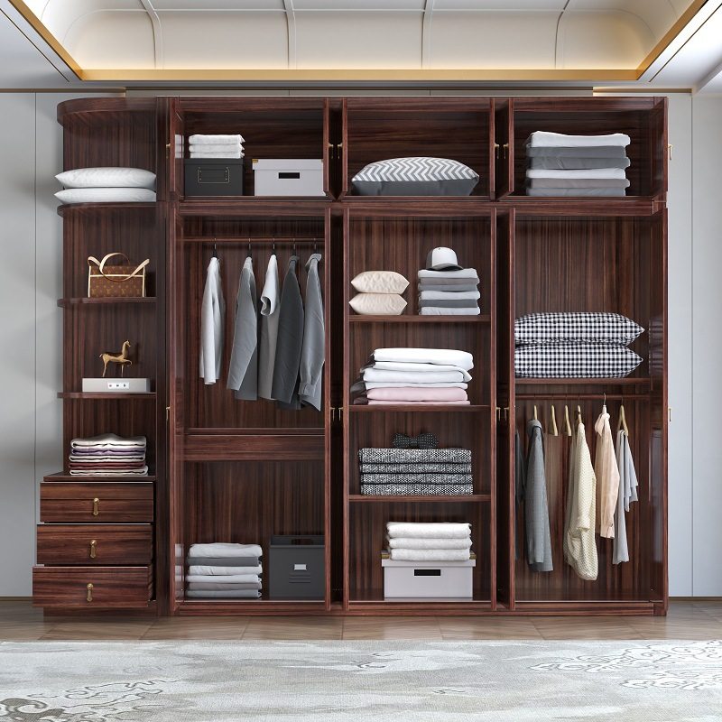 新中式全实木衣柜乌金木现代简约轻奢家用卧室小户型储物柜衣橱柜