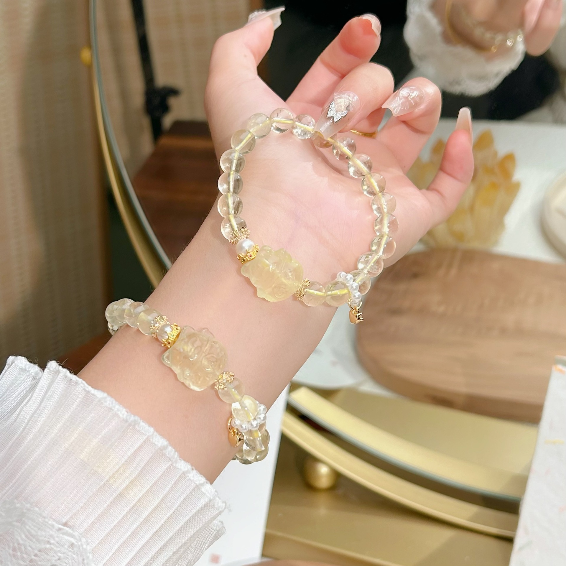 Natural Citrine Cat Bracelet | Emotional Energy Guardian | Essential for Wealth and Luck