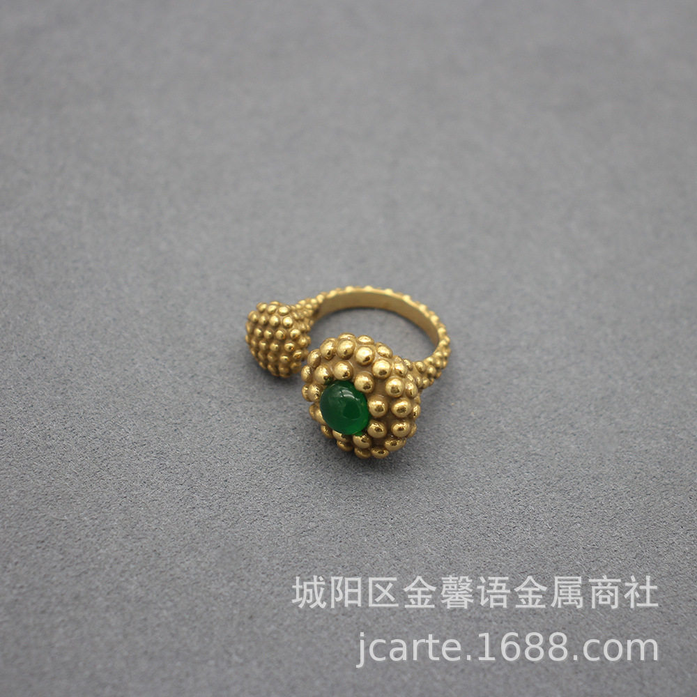 青岛首饰复古琉璃戒指个性小众艺术品铜镀俄真金手饰度假风耳环