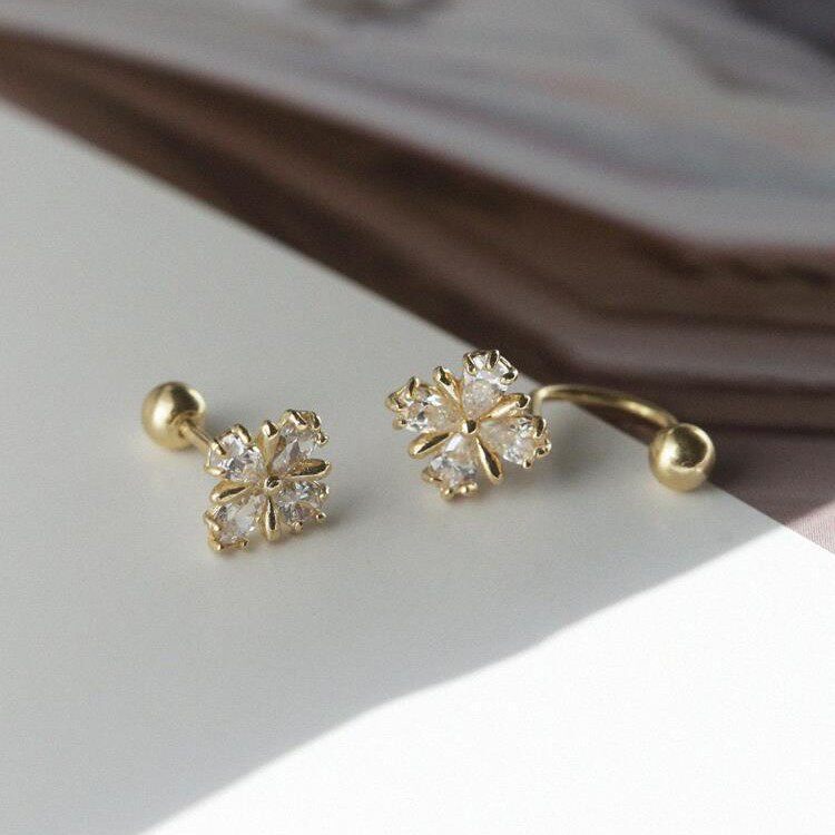 9K Gold cross flower screw stud earrings