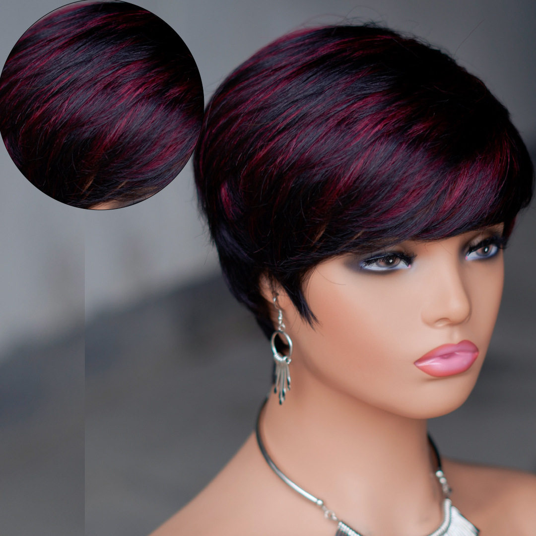 潺秀非洲外贸真人发假发短发全机制头套humanhair Pixie cut wigs