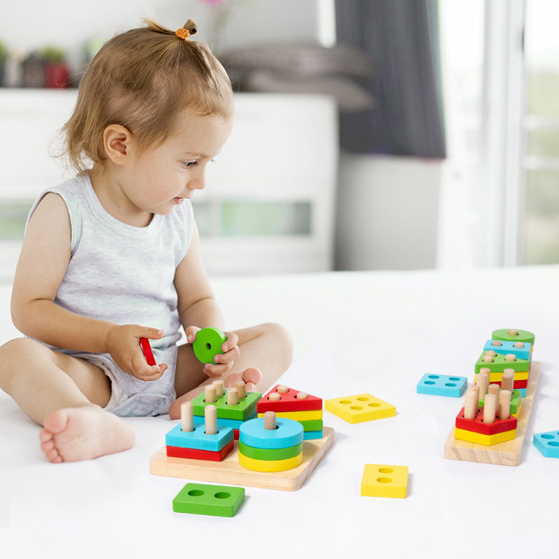 几何形状套柱益智玩具形状配对颜色分类锻炼宝宝手眼协调思维训练