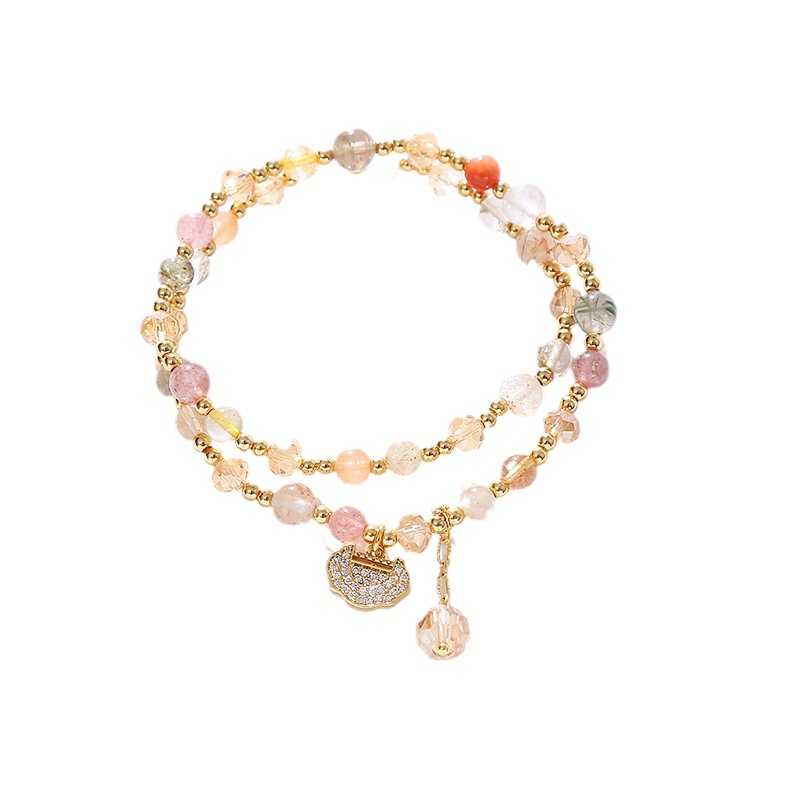 Natural Rainbow Rutilated Quartz Bracelet for Wealth and Luck, Five Elements Energy Crystal Bracelet, Unisex Lucky Accessory for Women and Men.