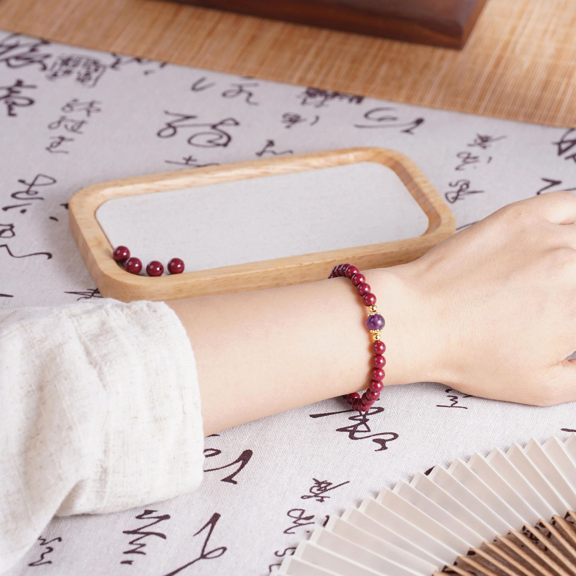 Nine Purple Fire Cinnabar Bracelet, Natural Ore Zodiac Year Evil Ward Off, Fortune Attracting, and Protection Amulet Bracelet.