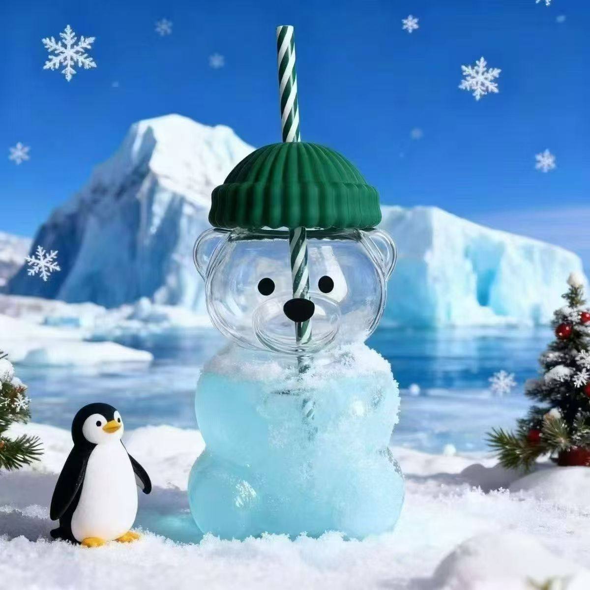 跨境亚马逊新品小熊咖啡杯玻璃杯星吧克饮料杯子可爱卡通饮水杯