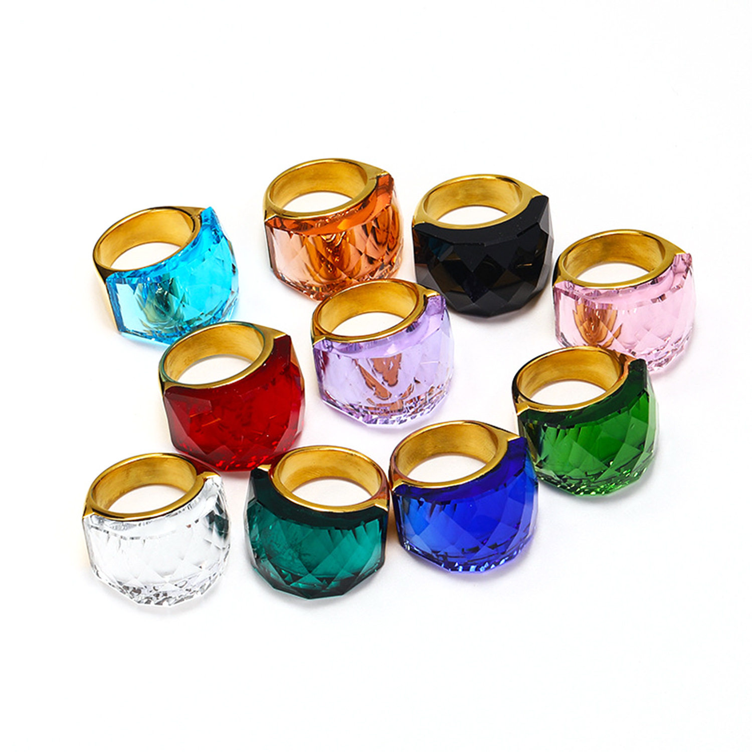 Modern Stainless Steel Crystal Ring - Transparent Glass Stone Unisex Band