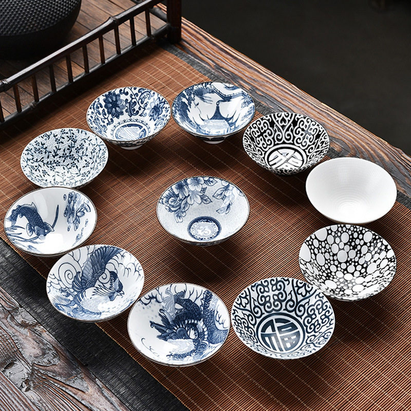 唐宋青花瓷茶杯茶碗品茗斗笠杯陶瓷功夫小茶杯单杯主人杯茶具茶盏