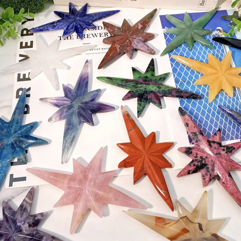 North Star Crystal Ornament — Natural Crystal Octagram Holiday Decoration