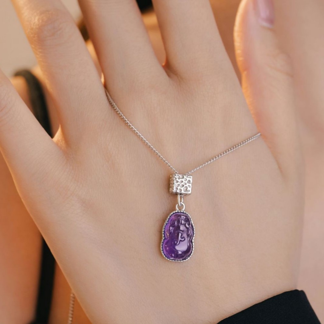 【Wealth Attraction and Evil Repelling】Pi Xiu Pure Silver Natural Amethyst Pendant Luck-changing Necklace