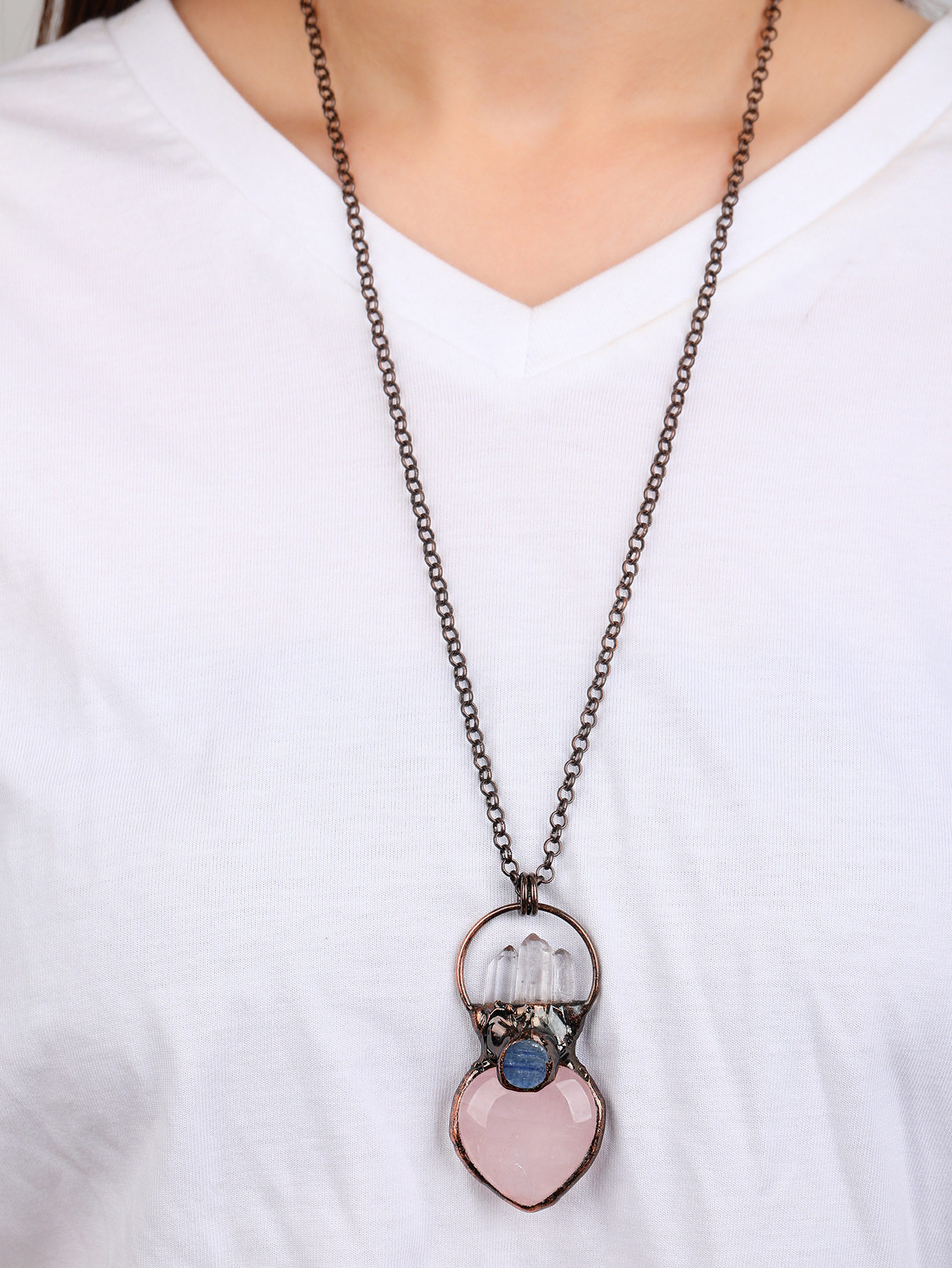 Vintage Rose Quartz Sweater Chain