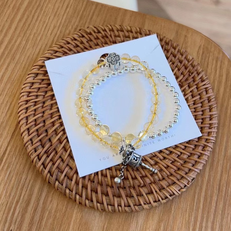 Yellow Citrine Dharani Pestle Bracelet, Natural Crystal Energy Bracelet, Protective Evil Ward Off and Luck Changing Accessory.