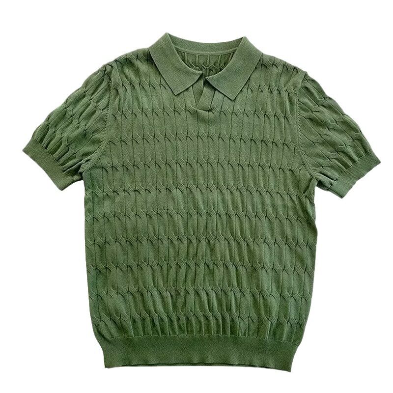 夏季短袖T恤性感V领针织男士Polo衫弹力修身翻领潮流商务针织短袖