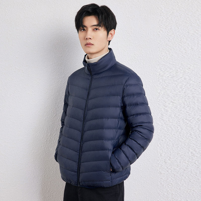 跨境平湖排骨轻薄羽绒服男士立领短款外套90绒韩版加大码一件代发