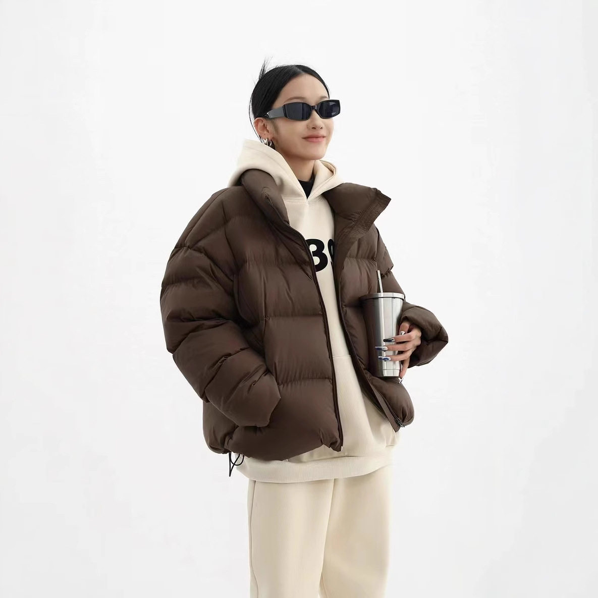 江南布衣同款超轻短款羽绒服女立领90白鸭绒超轻面包服2025新款