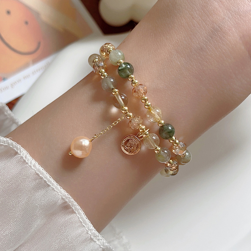 Double Layer Natural Stone Rutilated Quartz Beaded Bracelet | Wealth Attracting and Luck Changing Crystal Bracelet | Natural Energy Stone Jewelry