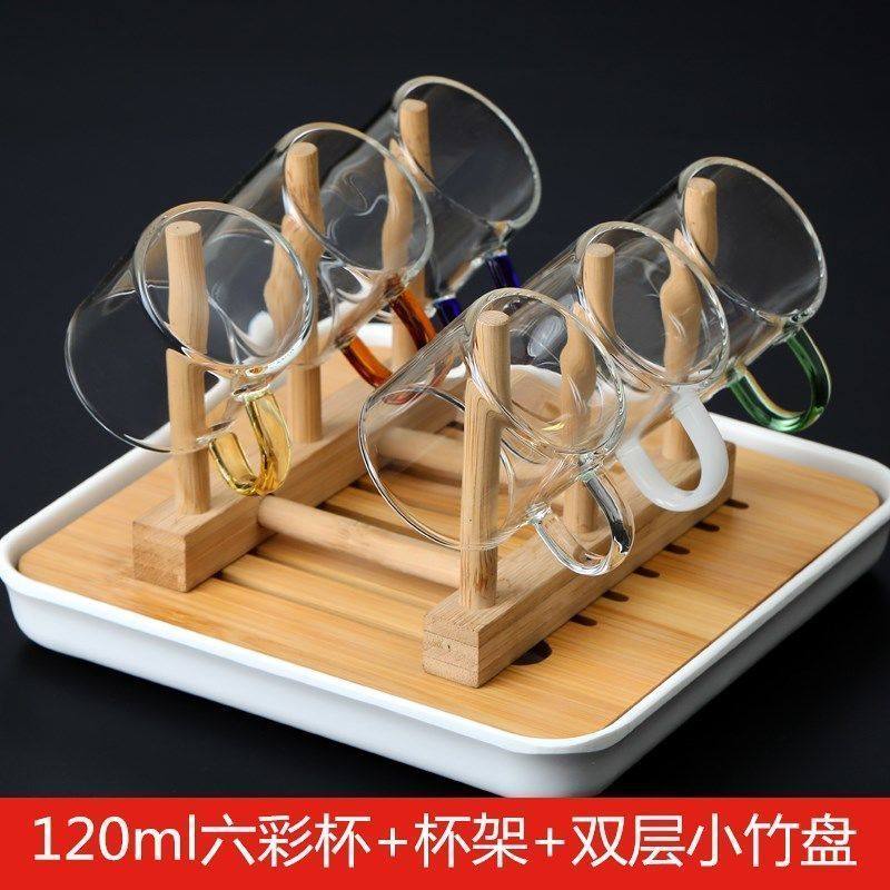 玻璃小茶杯功夫茶具耐热加厚家用透明喝水杯子6只装套装泡茶杯架