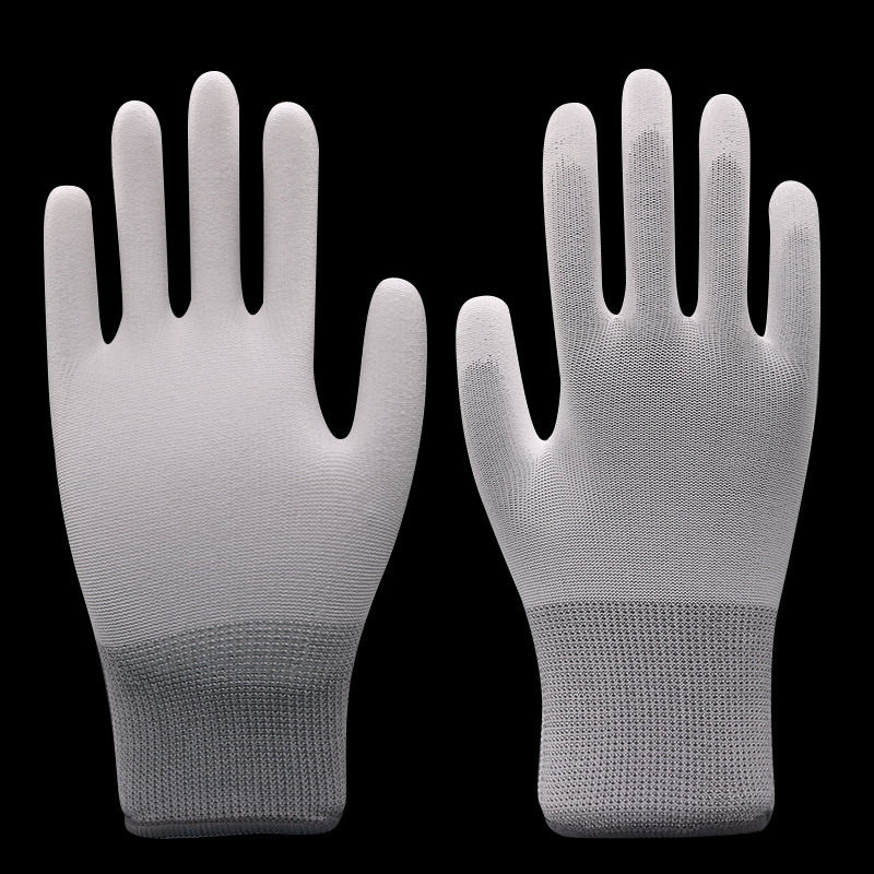 PU 涂掌手套白色无尘电子工厂防静电涂层劳保手套批发PU 涂指手套