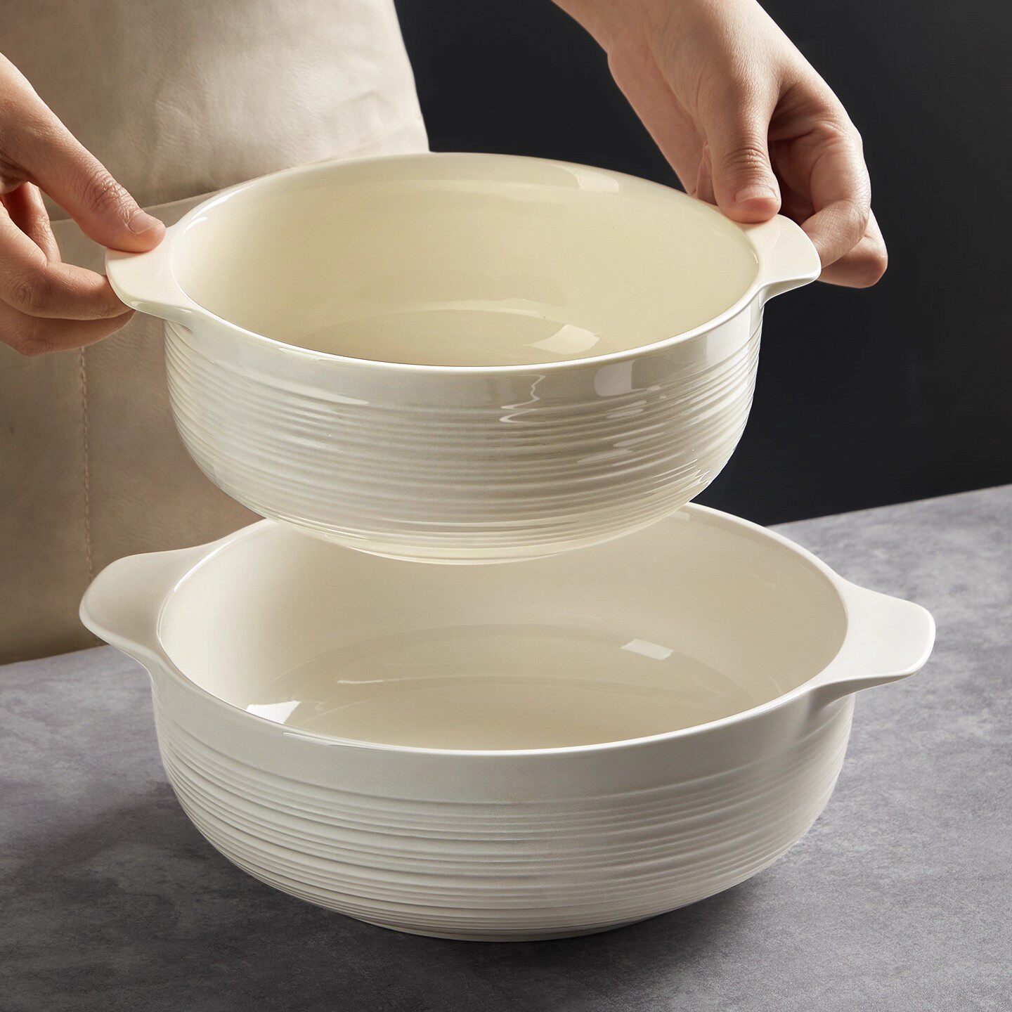 陶瓷白色双耳汤碗简约大碗日式泡面酸菜鱼碗家用大容量大盆碗盘子