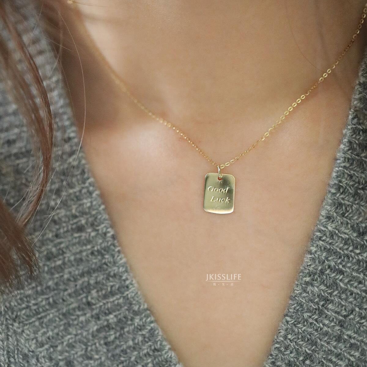 9K /14K gold Goodlucky rectangular pendant