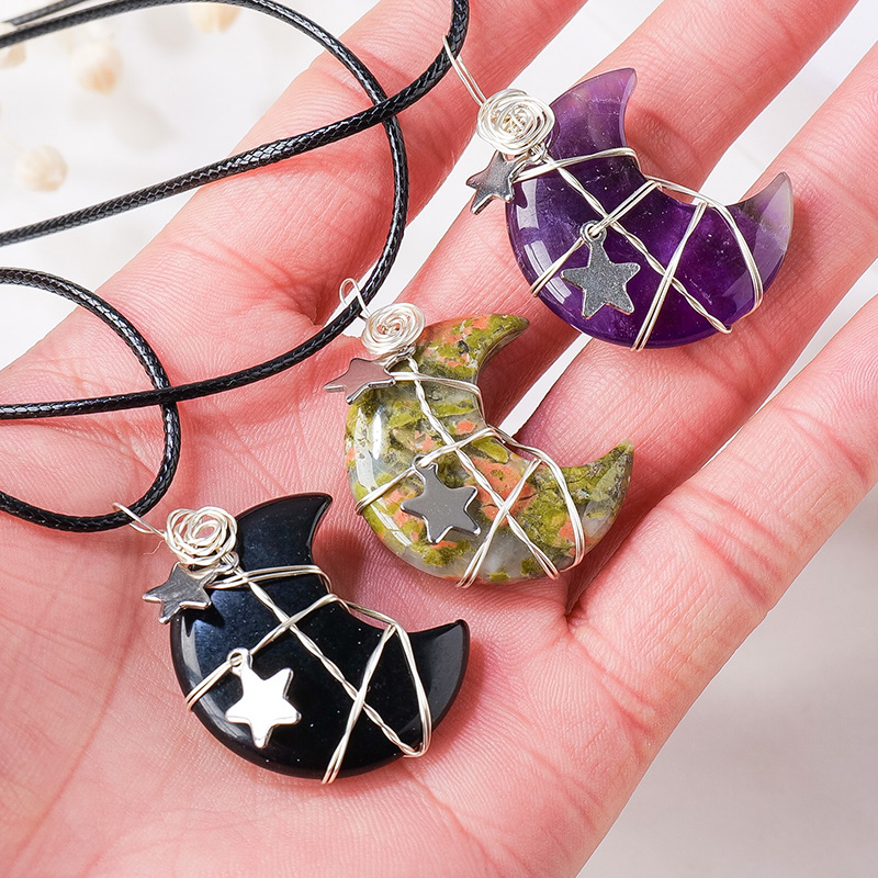 Natural Crystal Moon Energy Pendant | Wealth Attraction and Luck Talisman | Energy Healing Jewelry