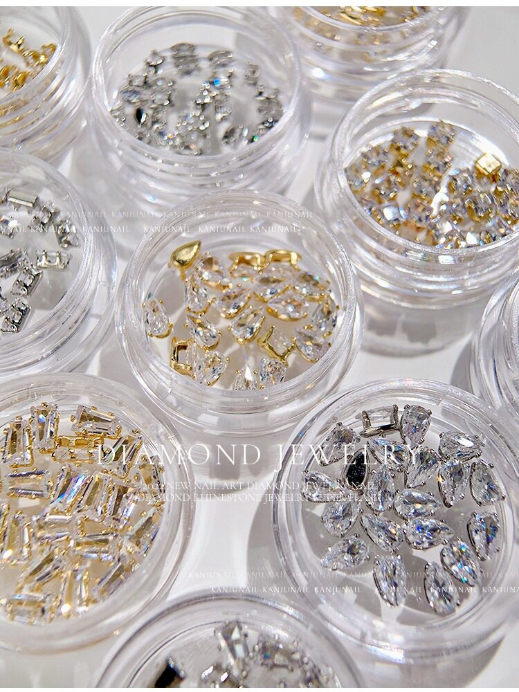 网红美甲爪钻超闪水滴马眼小长条水晶锆石爆闪平底钻饰指甲装饰品