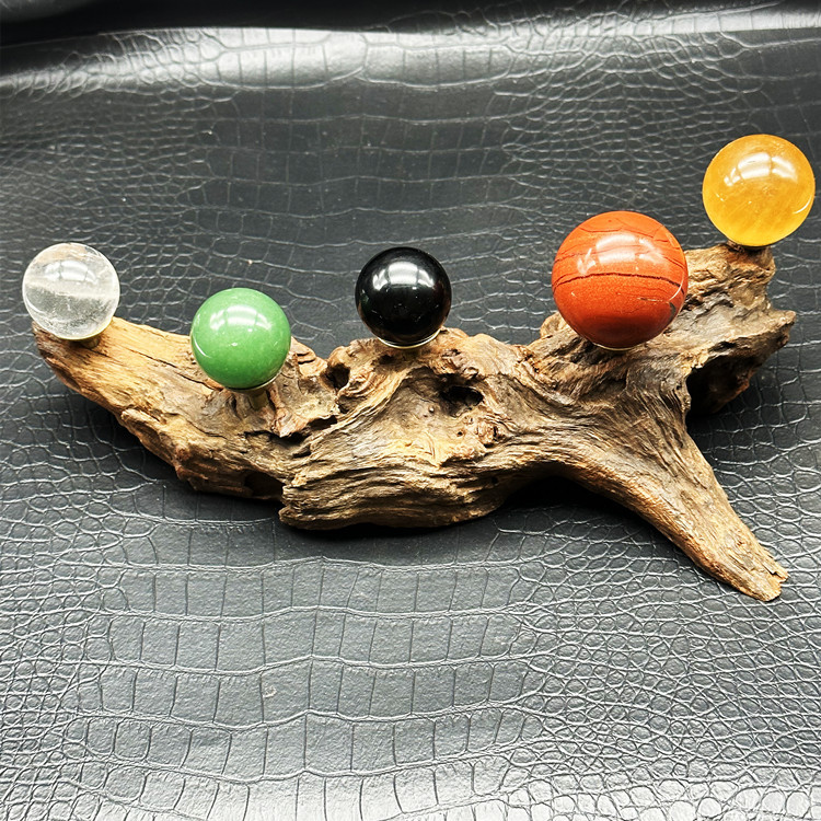 Natural Crystal Ball Seven-Star Array Ornament Root Carving | Feng Shui Decor for Wealth and Luck | Home and Office Decoration