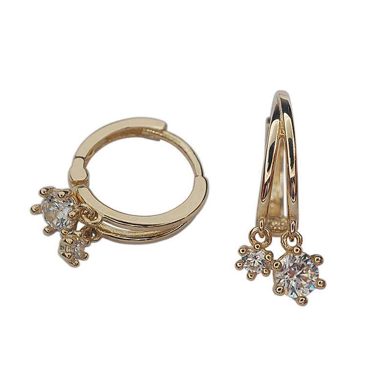 9K gold double-layer small diamond hoop earrings