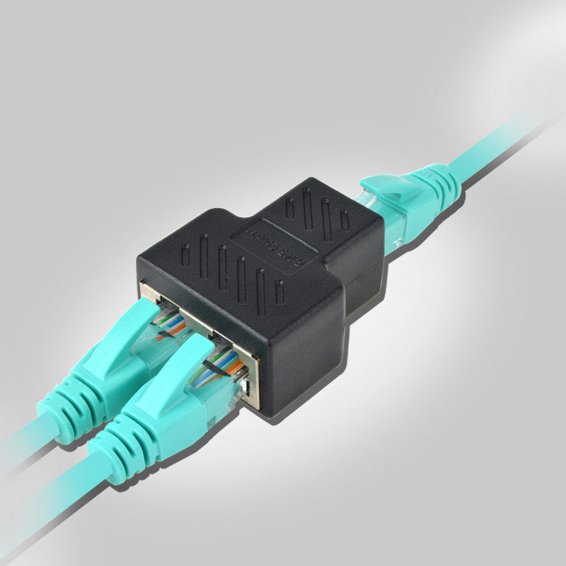 网络直通头一分二 rj45网线三通转接头 8p8c一转二分线器 屏蔽型