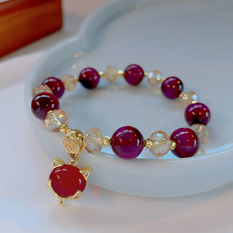 【Fortune Attraction & Husband Luck】Rose Red Tiger's Eye Pixiu Fox Bracelet for Women, Natural Crystal Energy Bracelet