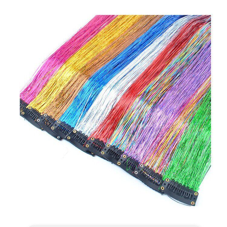 七彩条接发彩丝彩色假发片无痕接发假发女挑染镭射接发丝接发金丝
