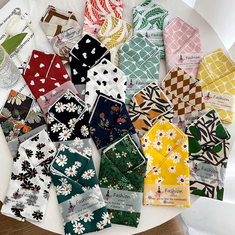 棉麻小方巾女春夏新款韩版小清新碎花气质护颈小领巾发带头巾丝巾