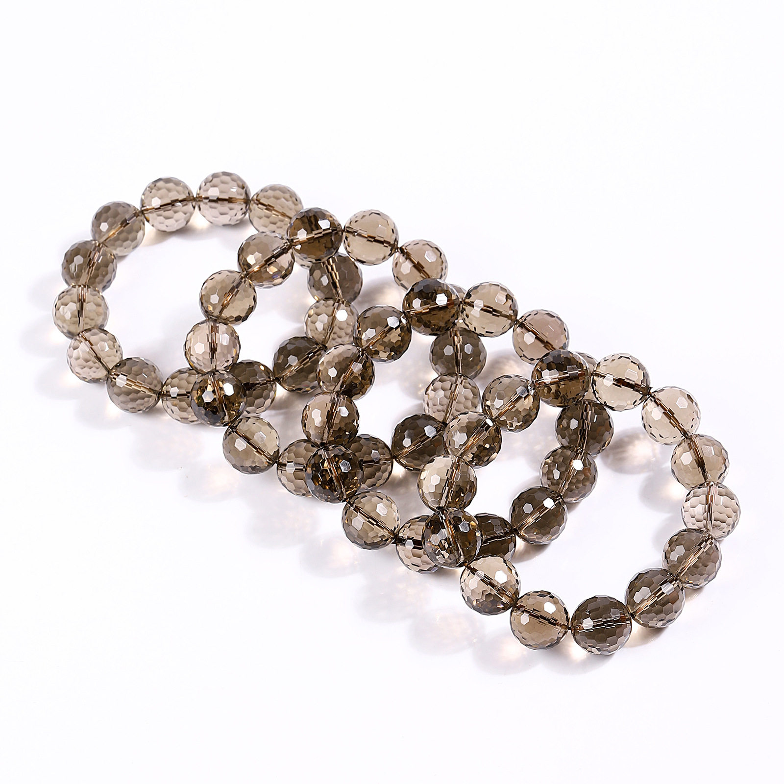 Single-Strand Faceted Round Bead Smoky Quartz Bracelet