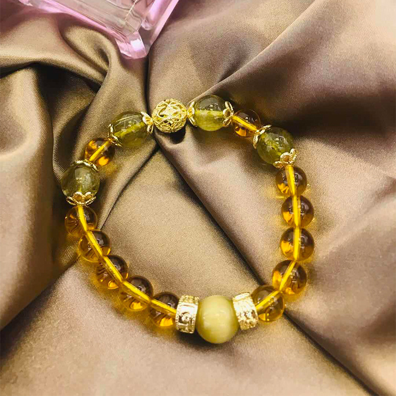 Natural Blonde Rutilated Quartz Citrine Bracelet, Wealth Attracting and Luck Changing Energy Crystal Bracelet, Unisex Design.