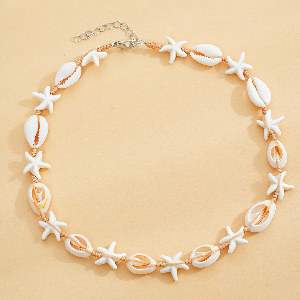 欧美简约个性时尚沙滩风海星贝壳编织项链  夏威夷风贝壳系列项饰